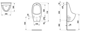 LAUFEN TAMARO pisoár, zadný prívod vody, Rimless H8400900000001 Technický nákres