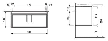 LAUFEN LANI skrinka pod dvojumývadlo 98,4x44,8x51,5 cm, 2 zásuvky, s organizérom, matná biela H4035621122601 Technický nákres