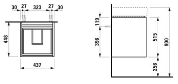 LAUFEN LANI skrinka pod umývadlo 43,7x44,8x51,5 cm, 2 zásuvky, s organizérom, matná biela H4039221122601 Technický nákres