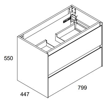 GKI PROGETTO skrinka pod umývadlo 79,9x44,7x55 cm, 2 zásuvky, biela vysoký lesk WAKBS2CHDIC1100 Technický nákres