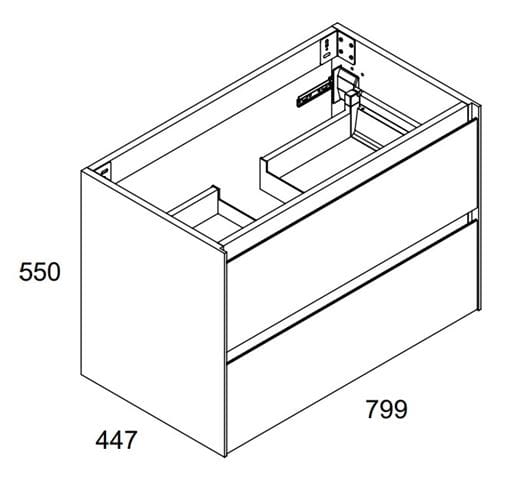 GKI PROGETTO skrinka pod umývadlo 79,9x44,7x55 cm, 2 zásuvky, biela vysoký lesk WAKBS2CHDIC1100 Technický nákres