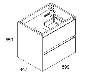 GKI PROGETTO skrinka pod umývadlo 59,9x44,7x55 cm, 2 zásuvky, lesklá biela WAKBS2CEDIC1100 Technický nákres