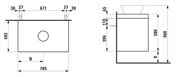 LAUFEN LANI skrinka pod umývadlo, 78,5x49,3x58 cm, 2 zásuvky, matná biela H4045511122601 Technický nákres