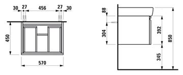 LAUFEN PRE skrinka pod umývadlo 57x45x39 cm, 1 zásuvka, wenge H4830420954231 Technický nákres