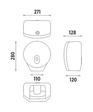 NIMCO zásobník na toaletný papier, so zámkom, nástenný, strieborná metalická HP 9555M-04 Technický nákres