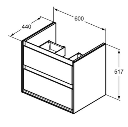 IDEAL STANDARD CONNECT AIR skrinka pod umývadlo 60x44x51,7 cm, 2 zásuvky, matná biela/lesklá biela E0818B2 Technický nákres