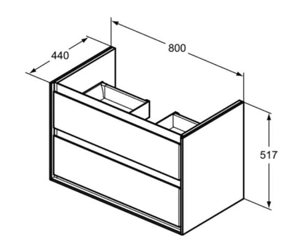 IDEAL STANDARD CONNECT AIR skrinka pod umývadlo 80x44x51,7 cm, 2 zásuvky, svetlá hnedá/svetlá pínia E0819UK Technický nákres