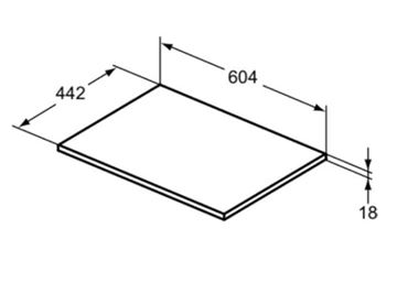 IDEAL STANDARD CONNECT AIR doska pod umývadlo 60,4x44,2x1,8 cm, svetlá pínia E0848UK Technický nákres