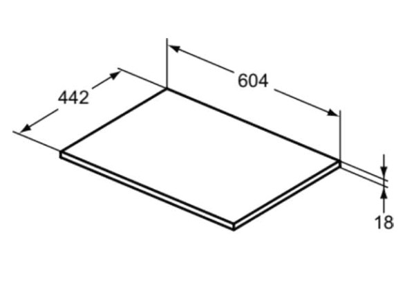 IDEAL STANDARD CONNECT AIR doska pod umývadlo 60,4x44,2x1,8 cm, svetlá pínia E0848UK Technický nákres