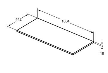 IDEAL STANDARD CONNECT AIR doska pod umývadlo 100,4x44,2x1,8 cm, lesklá šedá E0851EQ Technický nákres