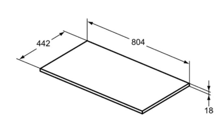 IDEAL STANDARD CONNECT AIR doska pod umývadlo 80,4x44,2x1,8 cm, borovica E0849UK Technický nákres