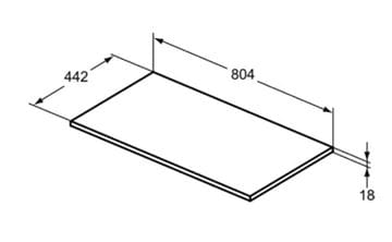 IDEAL STANDARD CONNECT AIR doska pod umývadlo 80,4x44,2x1,8 cm, borovica E0849UK Technický nákres