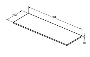 IDEAL STANDARD CONNECT AIR doska pod umývadlo 130,4x44,2x1,8 cm, lesklá biela E1147B2 Technický nákres