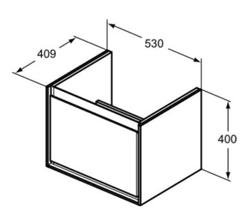 IDEAL STANDARD CONNECT AIR CUBE skrinka pod umývadlo 53x40,9x40 cm, 1 zásuvka, matná biela/lesklá biela E0846B2 Technický nákres