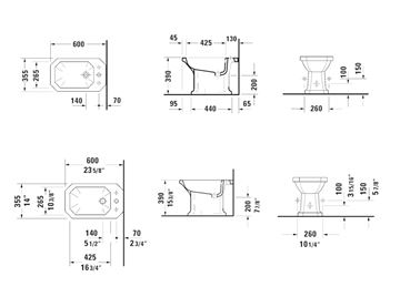 DURAVIT 1930 stacionárny bidet 0267100000 Technický nákres