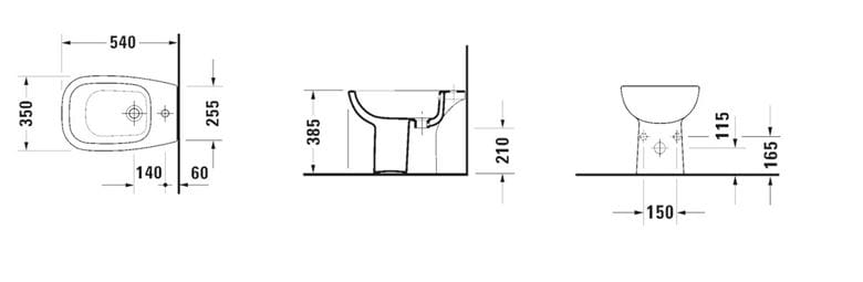 DURAVIT D-CODE stacionárny bidet 22381000002 Technický nákres
