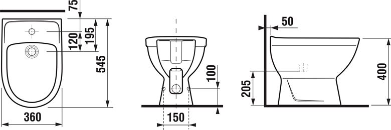 JIKA LYRA PLUS stacionárny bidet H8323810003041 Technický nákres