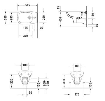 DURAVIT D-CODE závesný bidet 22571500002 Technický nákres