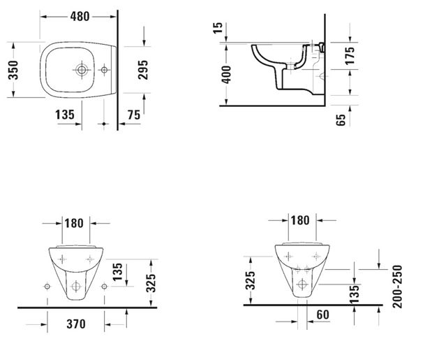 DURAVIT D-CODE závesný bidet Compact 22371500002 Technický nákres