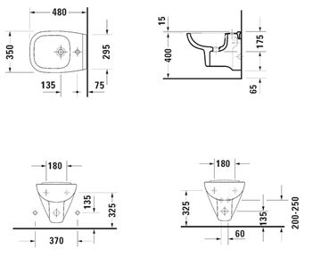 DURAVIT D-CODE závesný bidet Compact 22371500002 Technický nákres
