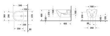 DURAVIT D-NEO závesný bidet, WonderGliss 22951500001 Technický nákres