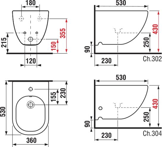 JIKA MIO závesný bidet H8317120003021 Technický nákres