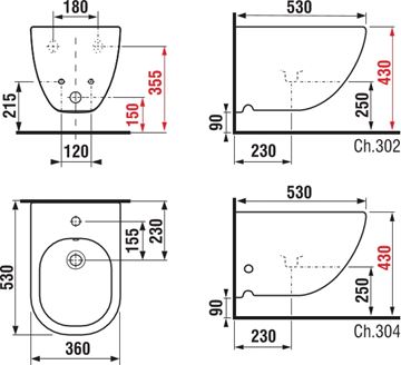 JIKA MIO závesný bidet H8317120003021 Technický nákres