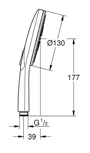 GROHE RAINSHOWER SMARTACTIVE 130 ručná sprcha pr. 130 mm, 3 prúdy, Water Saving, phantom black 22127KF0 Technický nákres