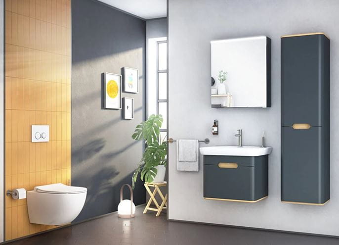 VITRA SENTO skrinka s umývadlom 63x48,5x52 cm, 1 zásuvka, s osvetlením, antracite mat 60818 Obrázek - fotka