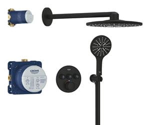 GROHE GROHTHERM SMARTCONTROL sprchový set s podomietkovou termostatickou batériou, horná sprcha, ručná sprcha s 3 prúdmi, hadica, držiak, Water Saving, phantom black
