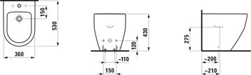 LAUFEN PRO stacionárny bidet H8329520003021 Technický nákres