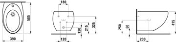 LAUFEN ILBAGNOALESSI ONE závesný bidet, LCC H8309714003041 Technický nákres