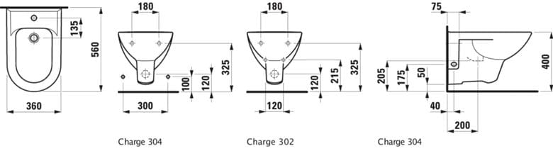 LAUFEN PRO závesný bidet, LCC H8309514003041 Technický nákres