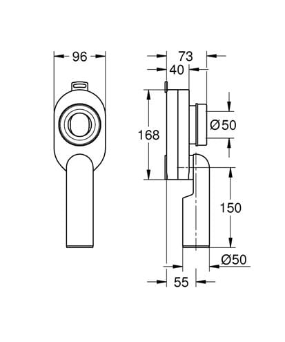GROHE pisoárový sifón, spodný vývod 39733000 Technický nákres