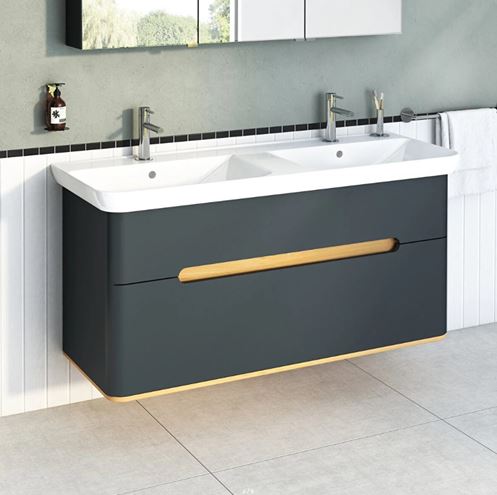 VITRA SENTO skrinka s dvojumývadlom 130x48x68,5 cm, 2 zásuvky, s osvetlením, antracite mat 61189 Obrázek - fotka
