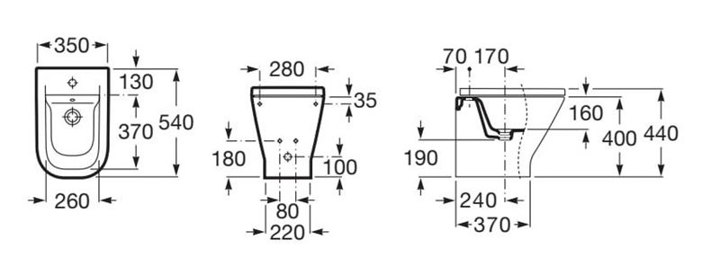 ROCA THE GAP SQUARE stacionárny bidet A357477000 Technický nákres