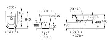 ROCA THE GAP SQUARE stacionárny bidet A357477000 Technický nákres