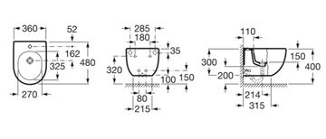 ROCA MERIDIAN závesný bidet compact A357246000 Technický nákres