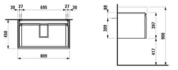 LAUFEN PRO S skrinka pod umývadlo 80,9x45x39,7 cm, 1 zásuvka, matný grafit H4835010964801 Technický nákres