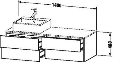 DURAVIT XSQUARE skrinka pod umývadlo 140x54,8x40 cm, 4 zásuvky, Push-open, Graphit matt XS4913L4949 Technický nákres