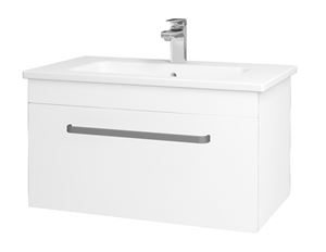 DŘEVOJAS ASTON SZZ 80 skrinka s umývadlom 78x47x42 cm, 1 zásuvka, úchytka hliník mat, biela lesk/biela vysoký lesk