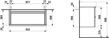 LAUFEN SPACE skrinka pod umývadlo 93,3x40,8x50 cm, 2 zásuvky, matná biela H4102021601001 Technický nákres