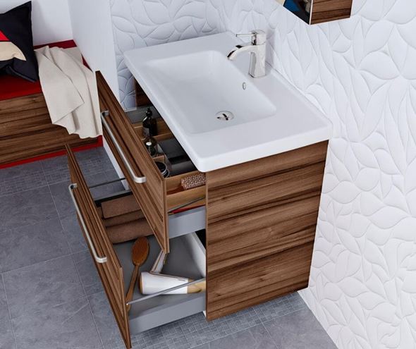 DŘEVOJAS BIG INN SZZ2 65 skrinka s umývadlom 65x47x72 cm, 2 zásuvky, úchytka chróm, biela lesk/ biela vysoký lesk 133177-T03 Obrázek - fotka