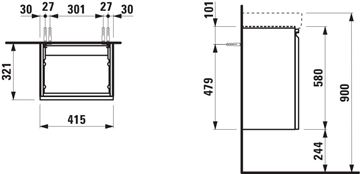 LAUFEN PRO S skrinka pod umývadlo 41,5x32,1x58 cm, 1 dvierka, pánty vpravo, lesklá biela H4833020964751 Technický nákres