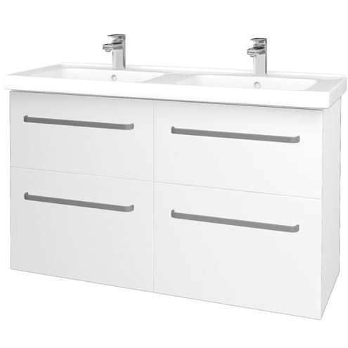 DŘEVOJAS BIG INN SZZ4 125 skrinka s dvojumývadlom 125x47x72 cm, 4 zásuvky, úchytka hliník mat, biela lesk/biela vysoký lesk 27257-T01 Obrázek - Hlavní obrázek