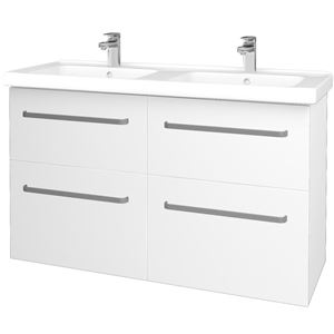 DŘEVOJAS BIG INN SZZ4 125 skrinka s dvojumývadlom 125x47x72 cm, 4 zásuvky, úchytka hliník mat, biela lesk/biela vysoký lesk