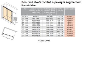 HÜPPE AURA ELEGANCE GT1700 sprchové dvere 170x200 cm, posuvné, ľavé, strieborná lesklá/sklo číra 401419.092.322.730 Technický nákres