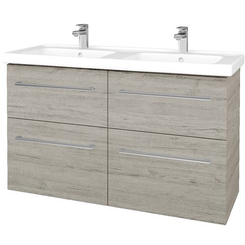 DŘEVOJAS BIG INN SZZ4 125 skrinka s dvojumývadlom 125x47x72 cm, 4 zásuvky, úchytka chróm, oregon 27752-T03 Obrázek - Hlavní obrázek