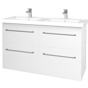 DŘEVOJAS BIG INN SZZ4 125 skrinka s dvojumývadlom 125x47x72 cm, 4 zásuvky, úchytka chróm, biela lesk/biela vysoký lesk