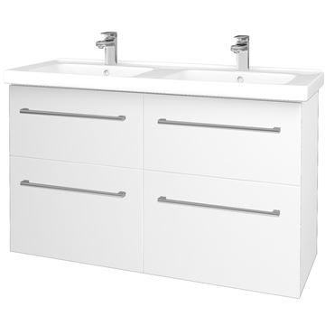 DŘEVOJAS BIG INN SZZ4 125 skrinka s dvojumývadlom 125x47x72 cm, 4 zásuvky, úchytka chróm, biela lesk/biela vysoký lesk